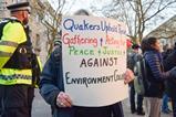 Youth Demand stage a rally outside University of London following the arrests of six activists at Quaker Meeting House in Westminster